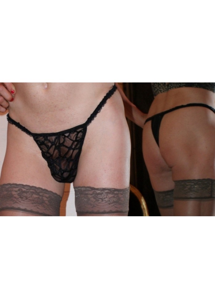 String homme sexy en maille transparente noir