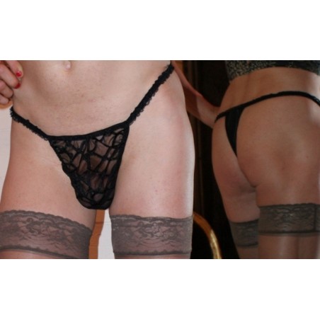 String homme sexy en maille transparente noir