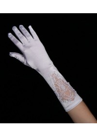 Gants satin brodé de perles blanc