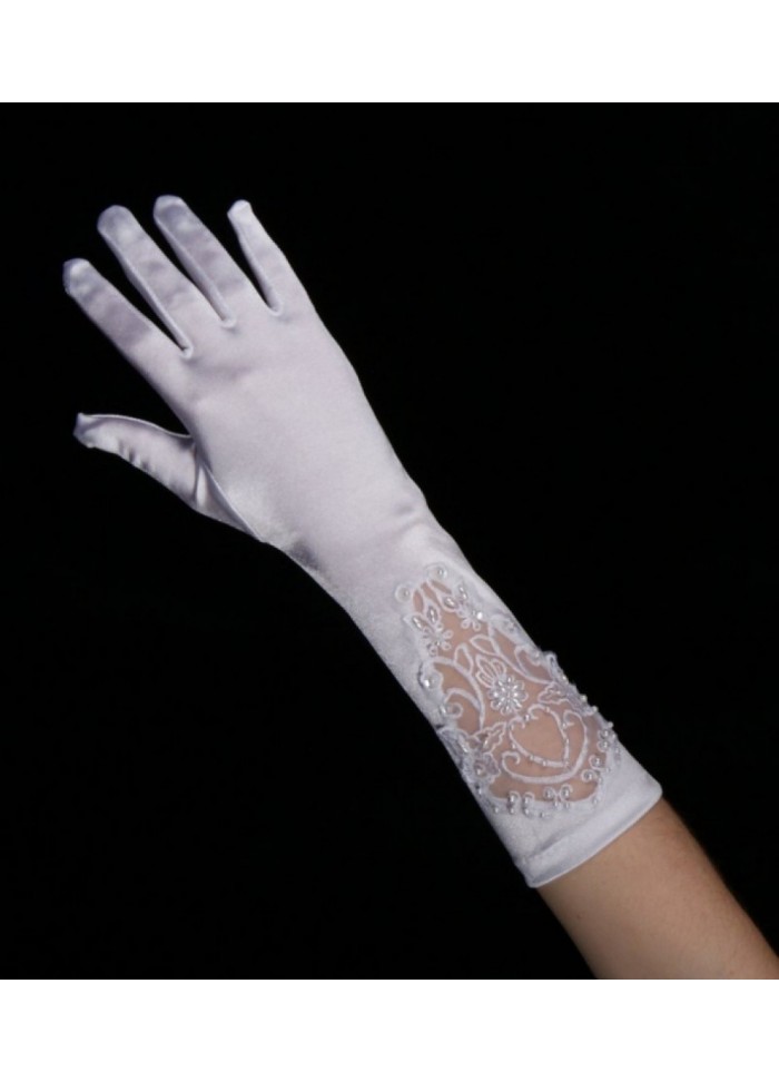 Gants satin brodé de perles blanc