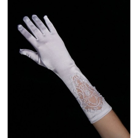 Gants satin brodé de perles blanc