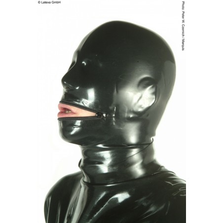 Latexa 1158E Cagoule latex homme anatomique zipp bouche