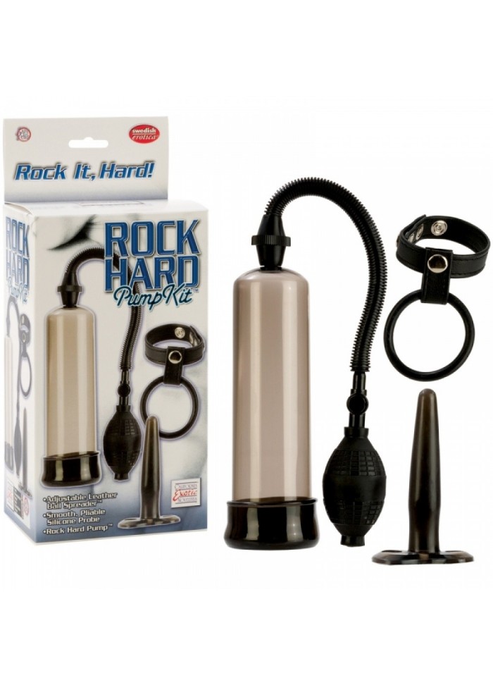 Pompe developpeur pénis 3 accessoires Rock Hard Pump Kit cockring plug