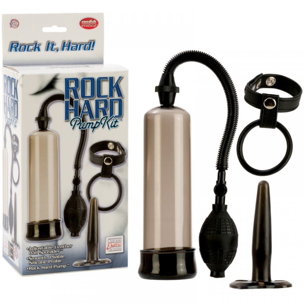 Pompe developpeur pénis 3 accessoires Rock Hard Pump Kit cockring plug