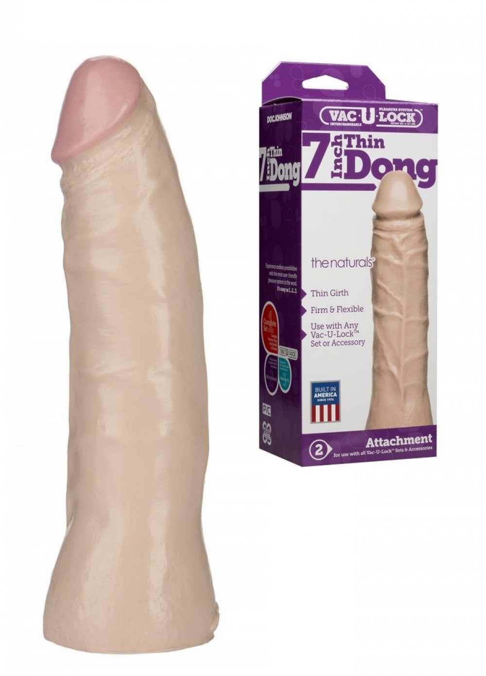 DocJohnson Gode pour harnais Vac-U-Lock 7 Inch Thin Dong The Naturals