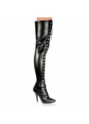 Pleaser Bottes cuissardes laçage devant Noir mat T 38 au 46