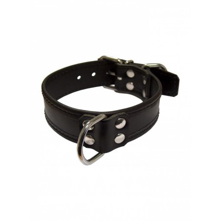 Collier esclave cuir noir avec anneaux-D - L 3.5cm