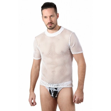 Tee shirt homme large résille blanc