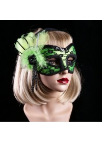 Loup EM380 demi masque Vert dentelle noir avec perles breloque