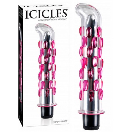 Vibromasseur gode en verre rose vibrant boite
