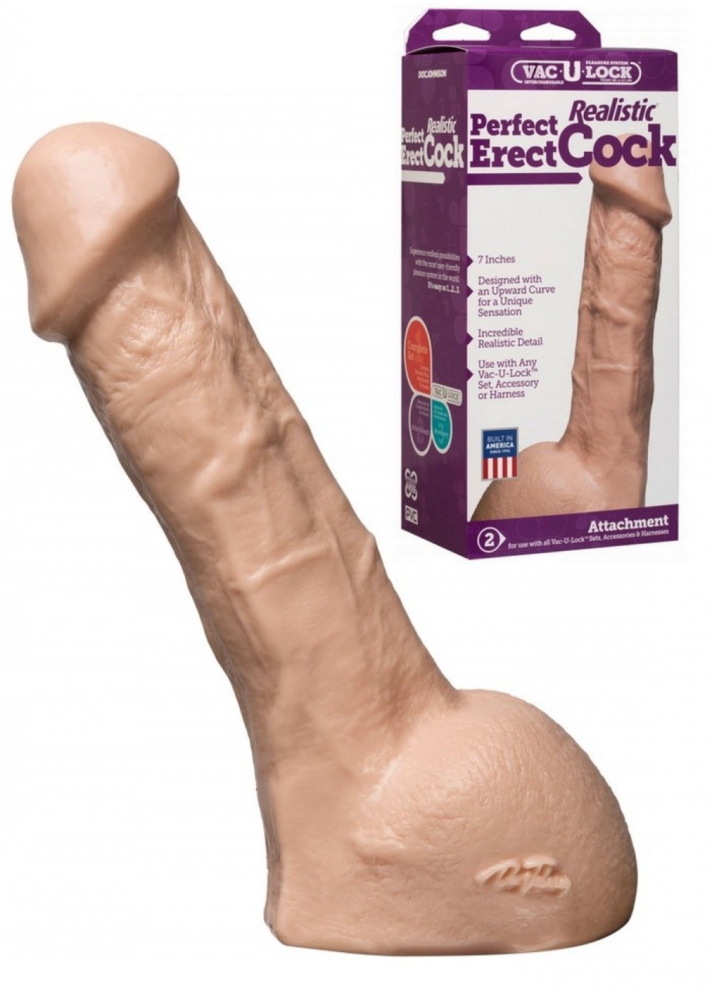 DocJohnson Gode Vac-U-Lock 7 inch Perfect Erect Realistic Cock L18cm
