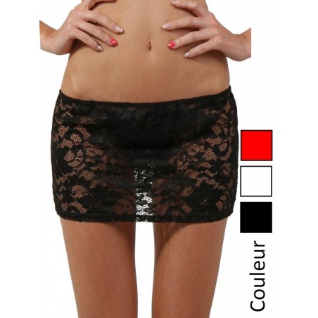 Mini jupe bandeau en dentelle transparente noire