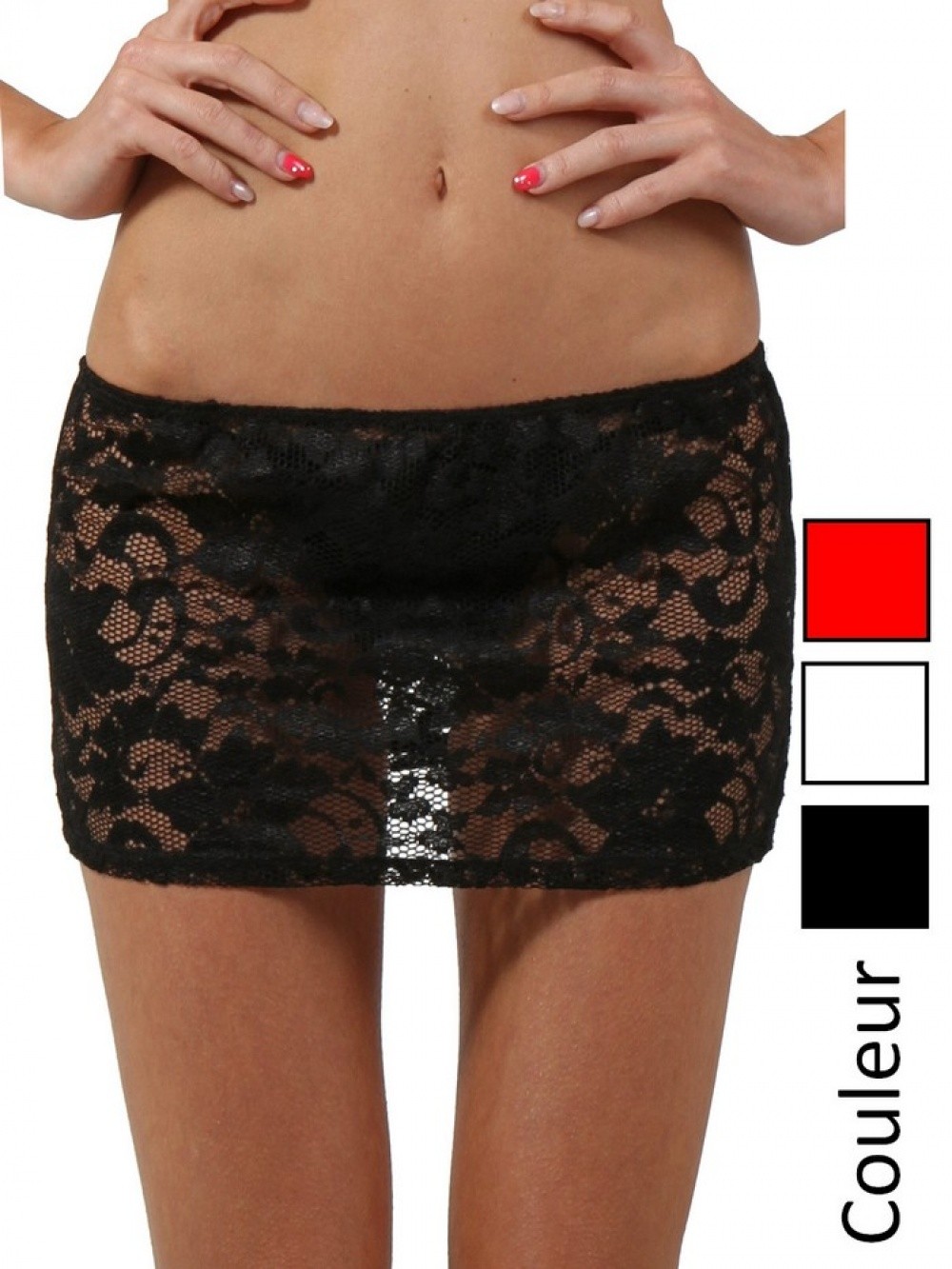 Mini jupe bandeau en dentelle transparente noire