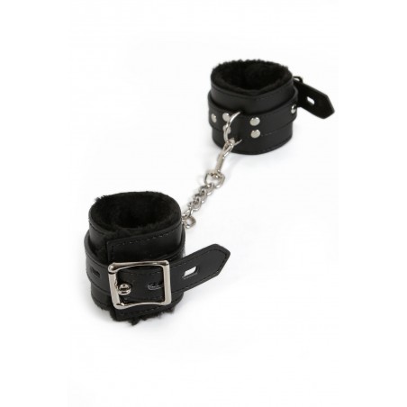 Menottes poignets aspect cuir et fourrure noir