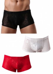 Shorty homme dentelle fleurie noir-rouge-blanc