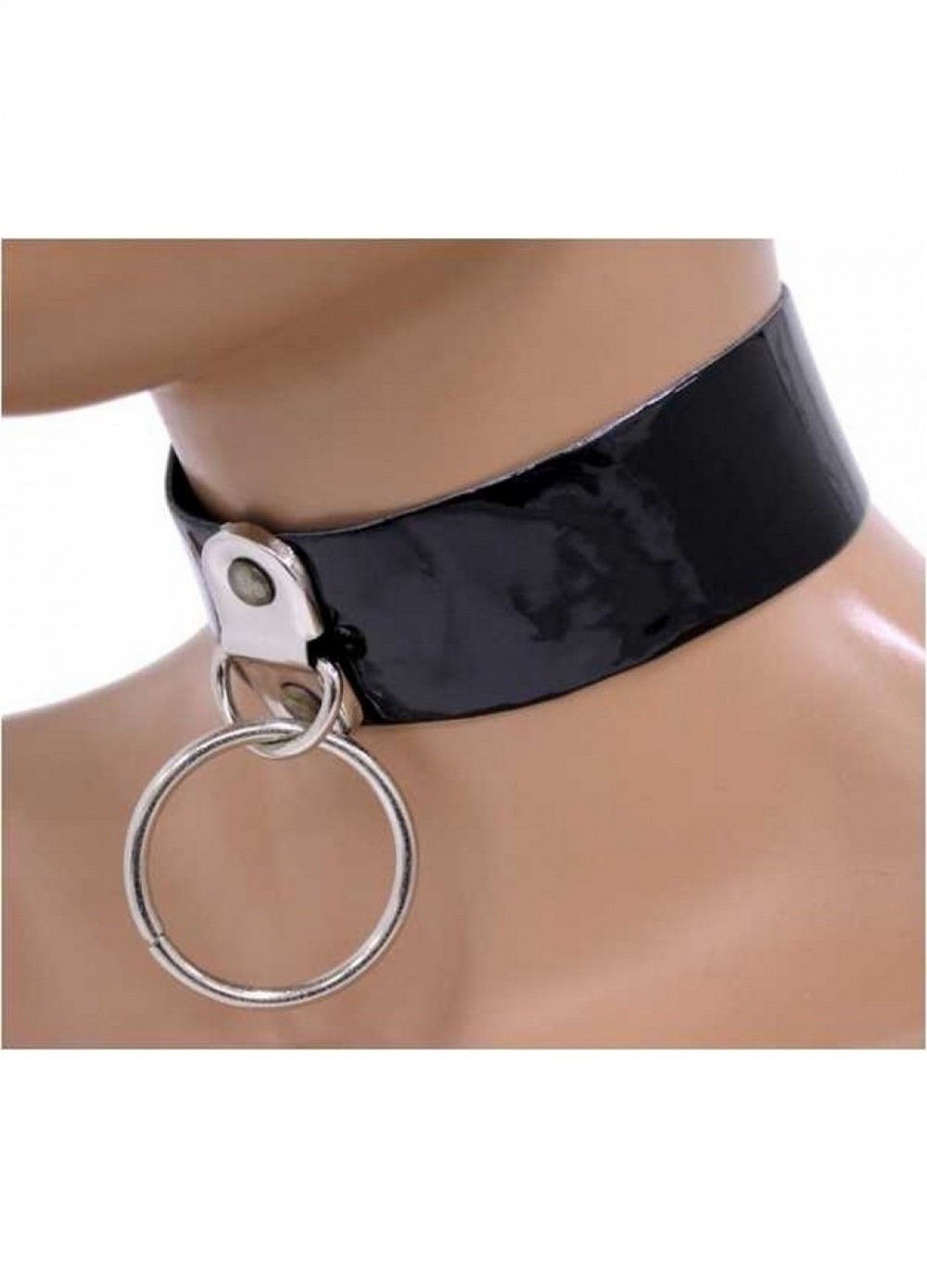 Collier 321-Vinyls noir large avec grand anneau métal