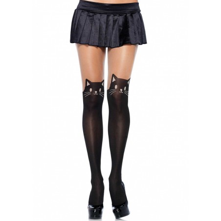 Collant sexy avec chat dessiné sur les jambes