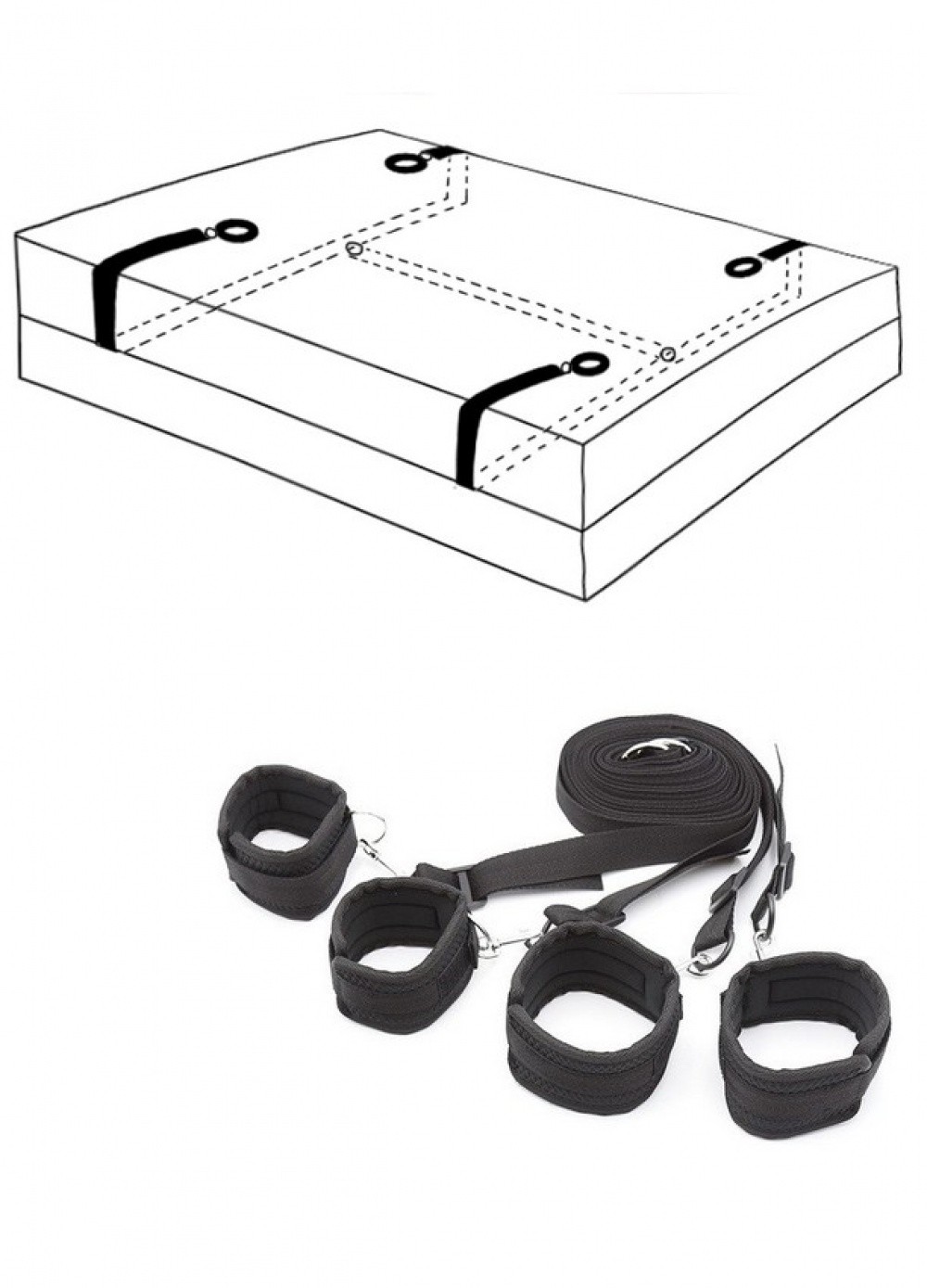 Kit de lit avec 4 menottes Noir ou Noir/Rouge