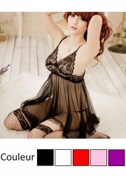 Nuisette sexy courte tulle transparent Flamme noir