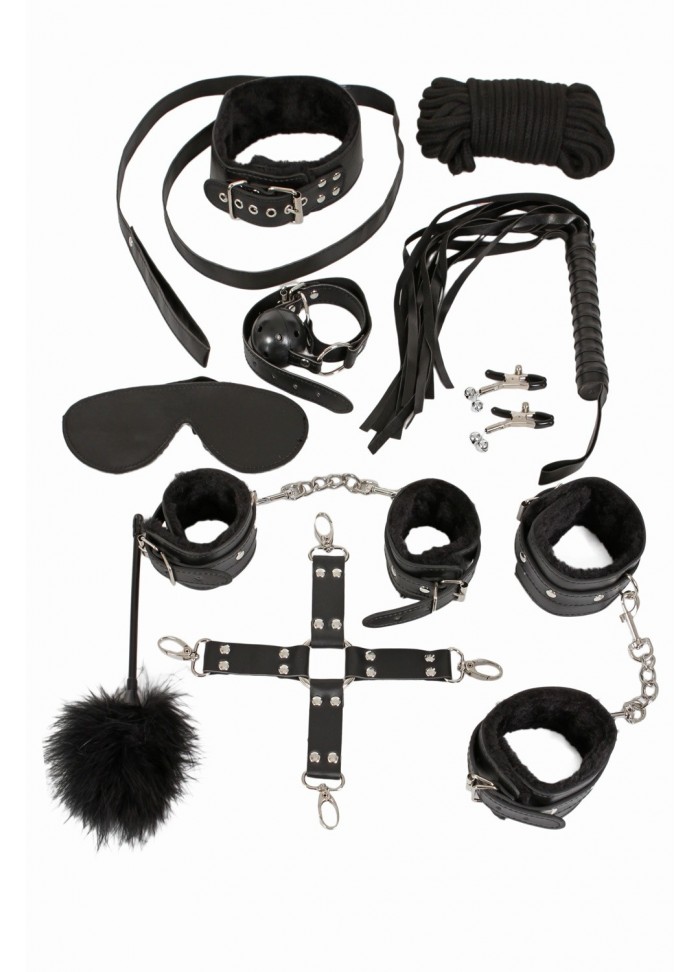 Kit SM: Menottes-Baillon-Collier-Martinet-Plumeau noir