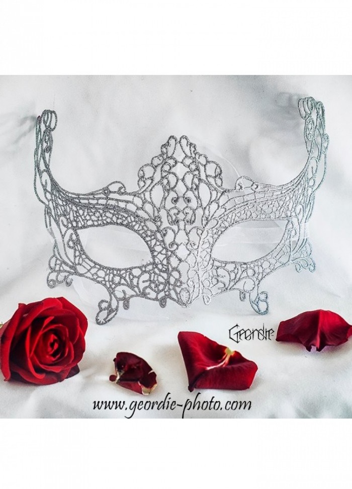 Loup masque dentelle argent