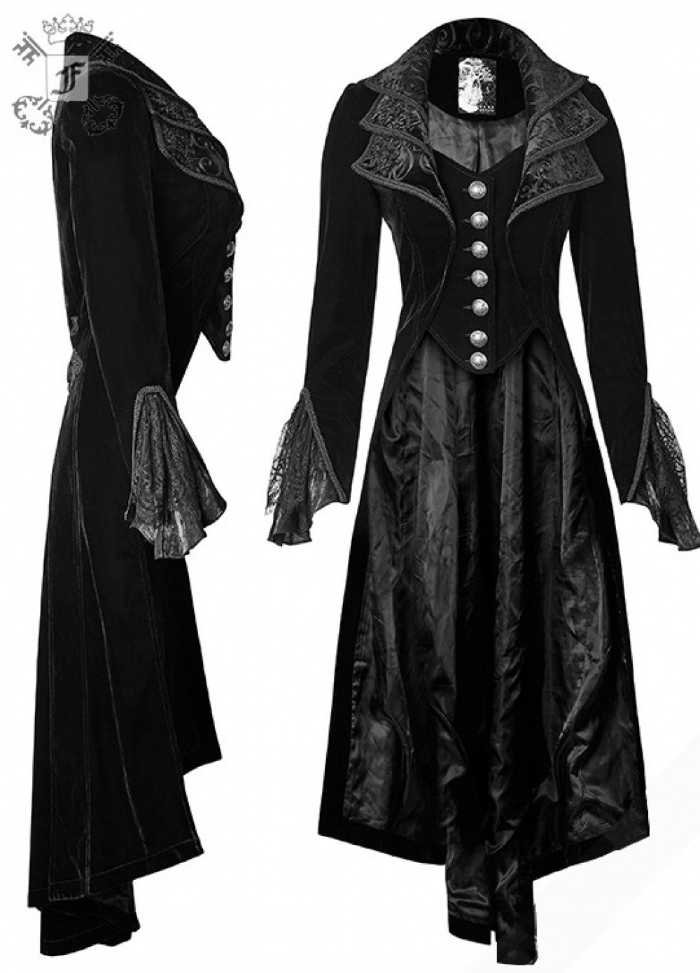 Veste longue baroque femme Baroness velours noir punkreve