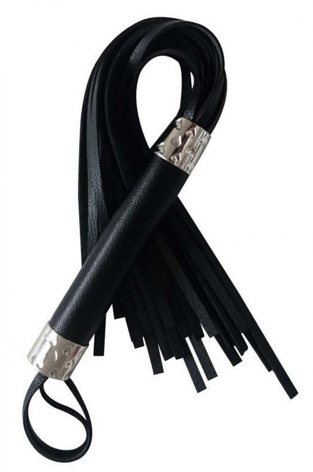 Martinet cuir noir manche décor métal L43 cm