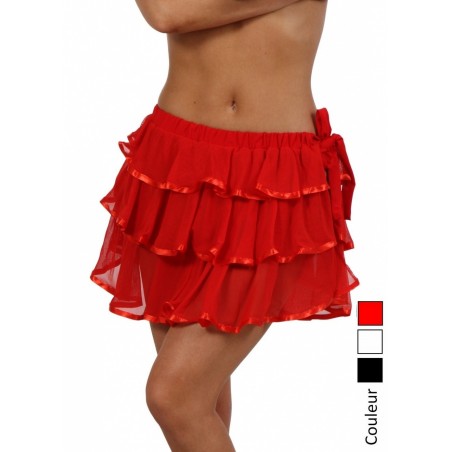 Jupe courte rouge volanté avec lien sur la hanches