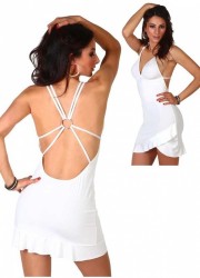 Robe courte Salsa asymétrique et bijou dos blanc