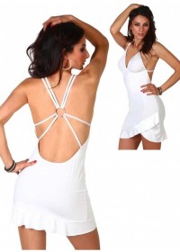 Robe courte Salsa asymétrique et bijou dos blanc