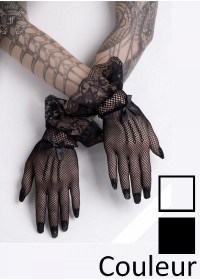 Gants court résille & dentelle -noir-blanc