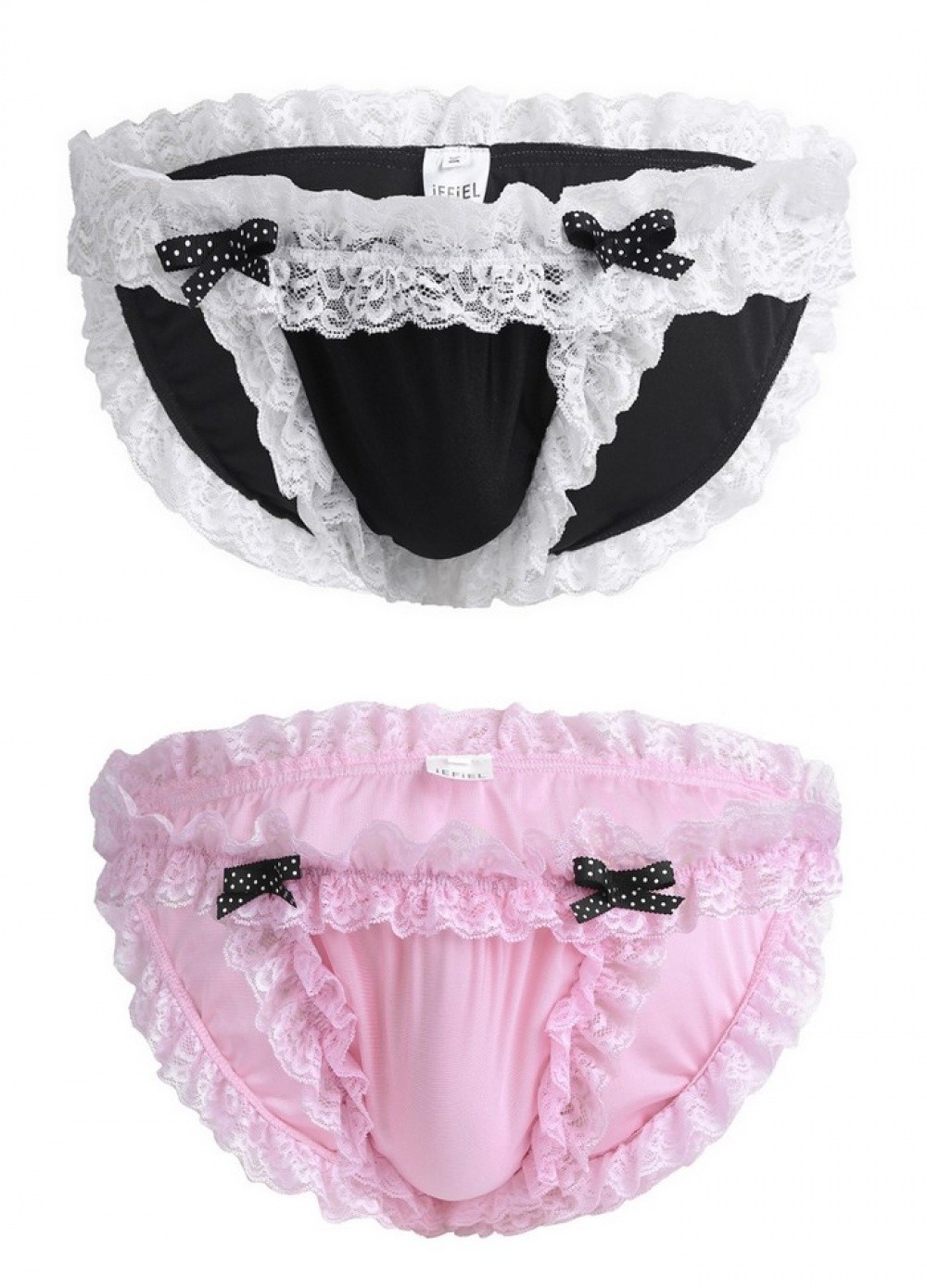 Culotte homme soubrette satin dentelle rose ou noir et blanc