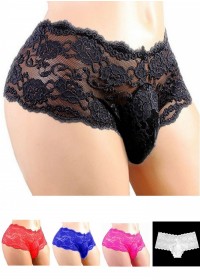 Shorty homme dentelle avec étui pénien dentelle Cuecas  noir, rose,bleu,blanc