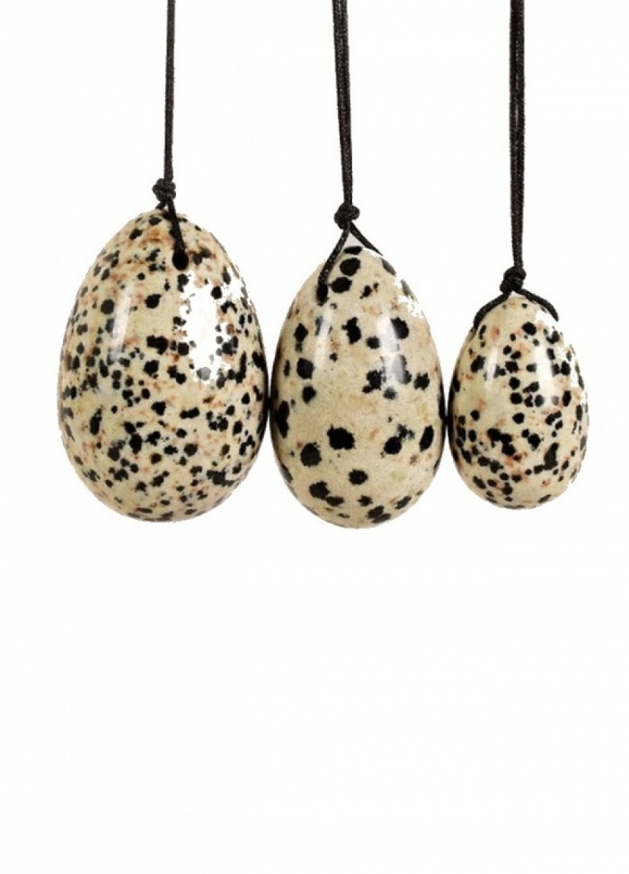 Oeuf de Yoni pierre Jaspe Dalmatien Beige-Noir 3 œufs de 3 tailles