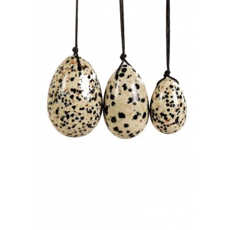 Oeuf de Yoni pierre Jaspe Dalmatien Beige-Noir 3 œufs de 3 tailles