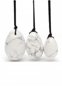 Oeuf de Yoni pierre Howlite Blanc marbré noir 3 œufs de 3 tailles