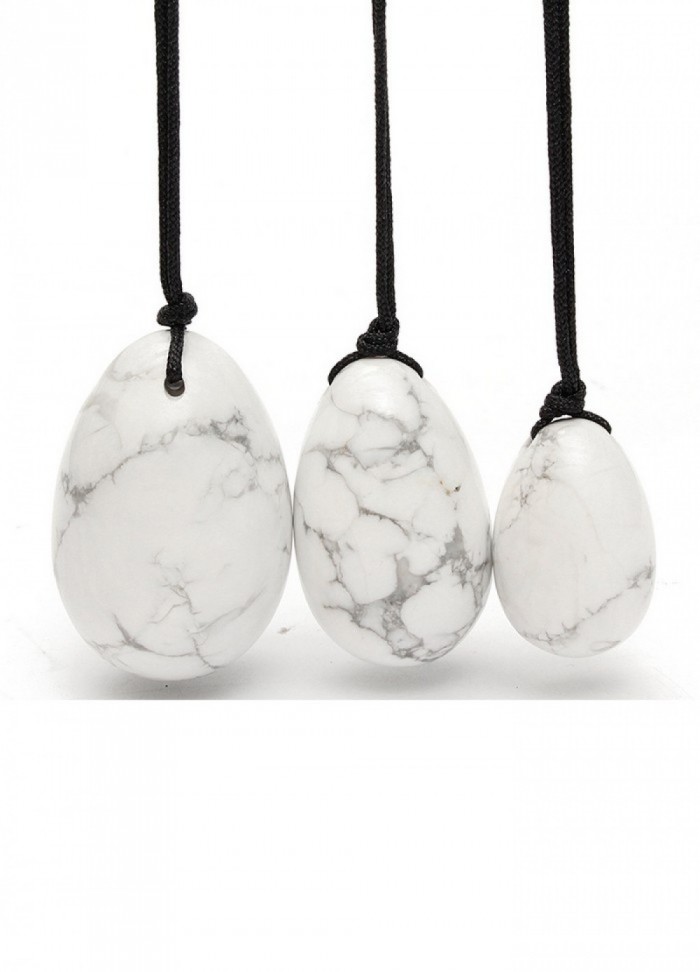 Oeuf de Yoni pierre Howlite Blanc marbré noir 3 œufs de 3 tailles