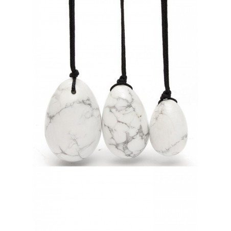 Oeuf de Yoni pierre Howlite Blanc marbré noir 3 œufs de 3 tailles