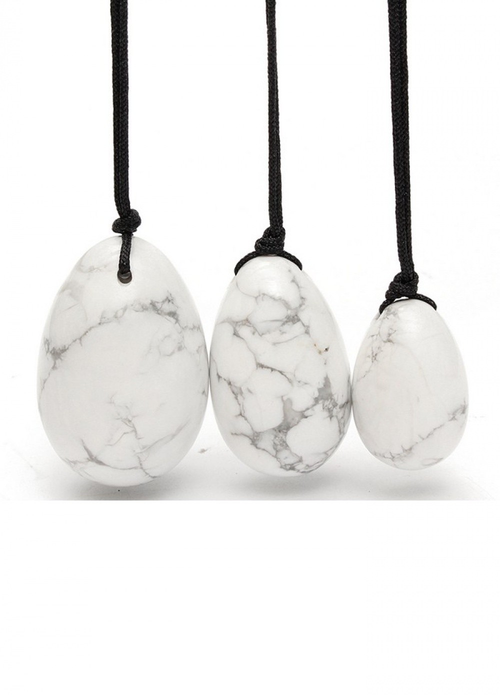 Oeuf de Yoni pierre Howlite Blanc marbré noir 3 œufs de 3 tailles