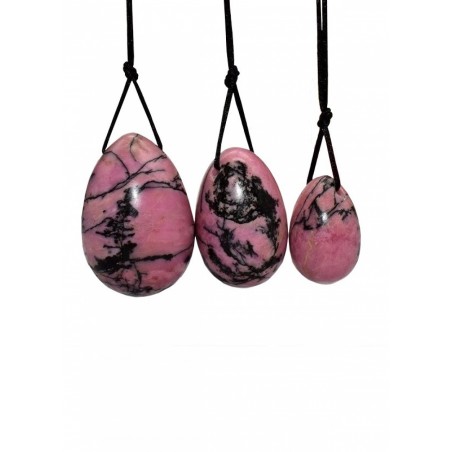 Oeuf de Yoni pierre Rhodonite Rose/Noir 3 œufs de 3 tailles
