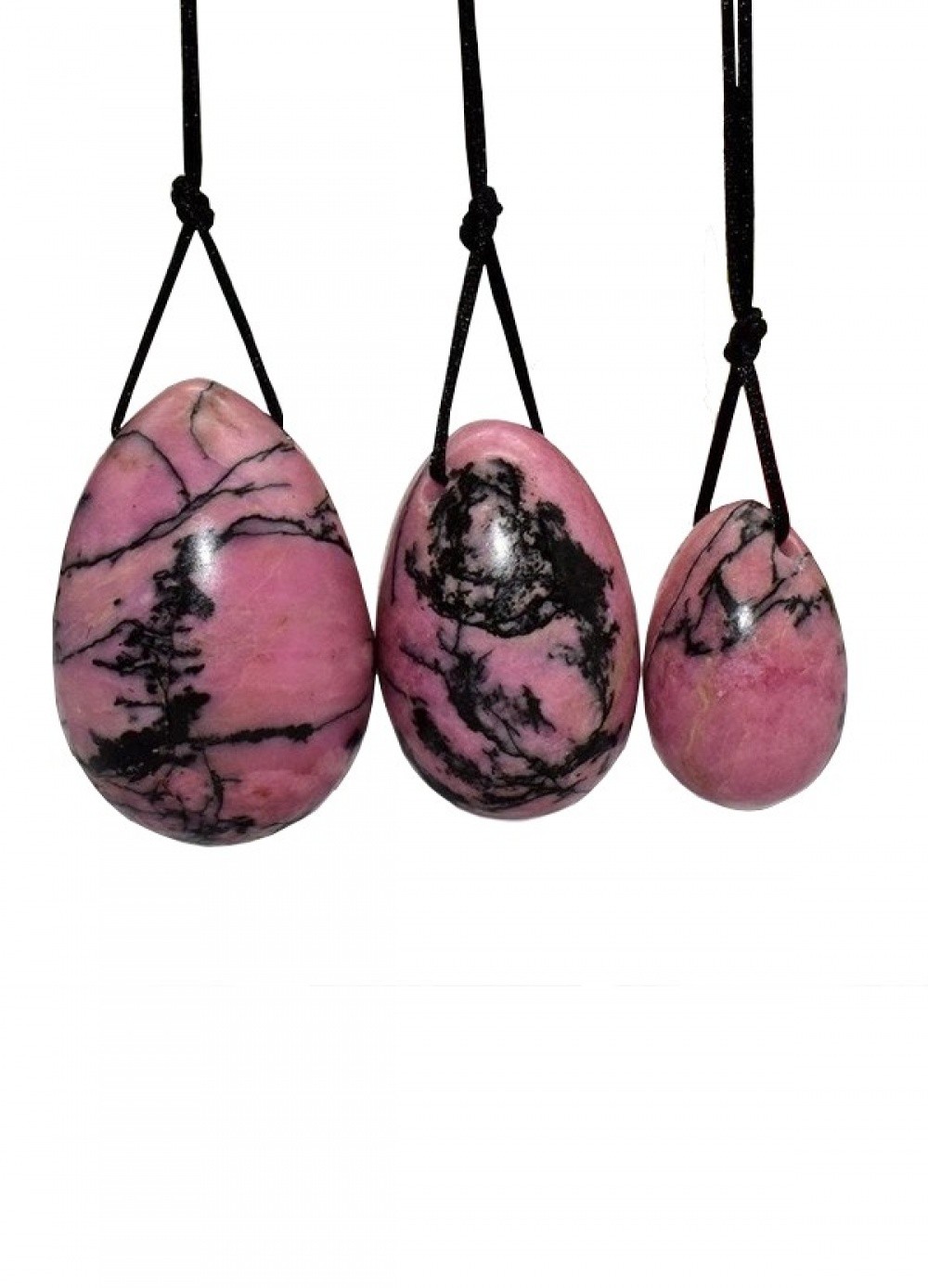 Oeuf de Yoni pierre Rhodonite Rose/Noir 3 œufs de 3 tailles