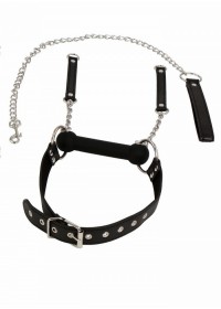 Baillon mors silicone noir avec laisse