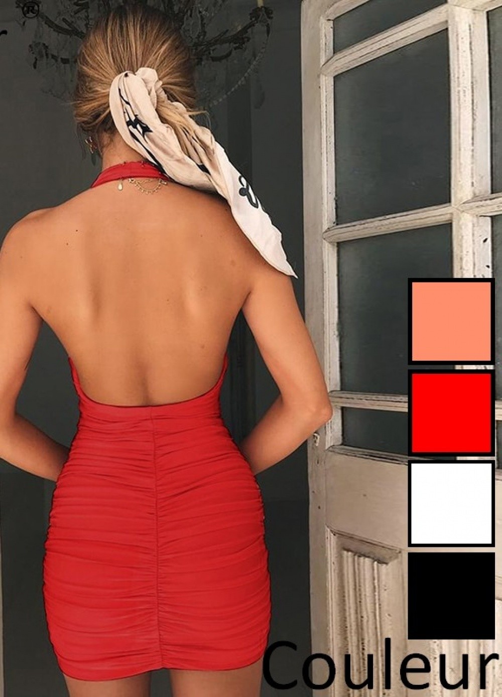 Robe courte sexy chic courte dos nu Priska rouge dos