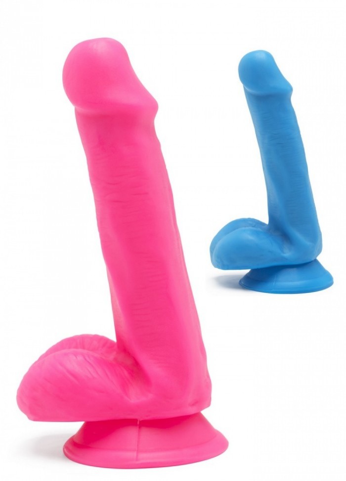 Gode ventouse Happy Dicks Dildo 6 In w.Balls L15 cm rose-bleu