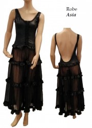 Robe longue Asia wetlook & tulle transparent noir