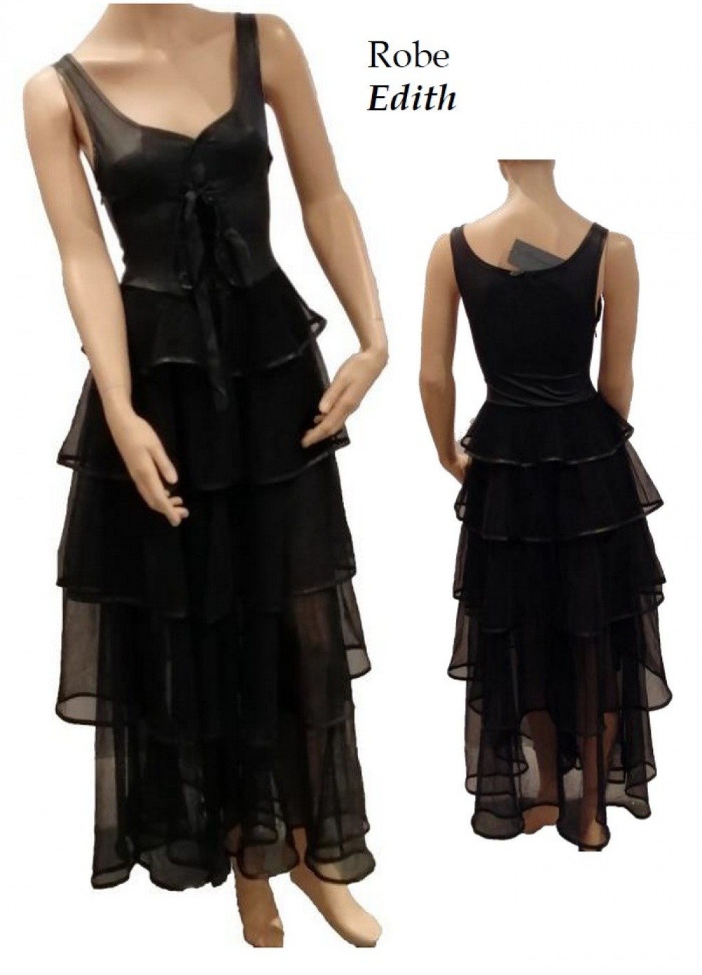 Robe longue Edith tulle et wetlook noir