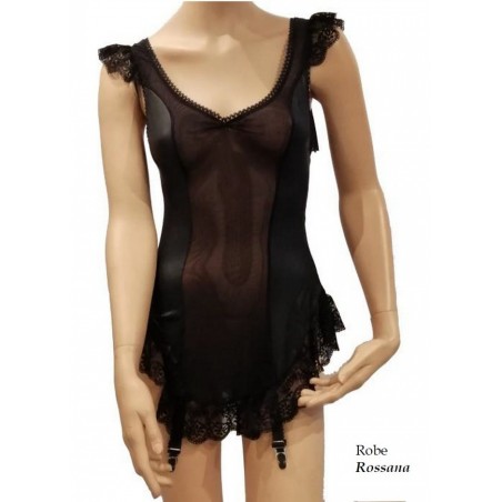 Robe lingerie Rossana avec attaches jarretelles noir