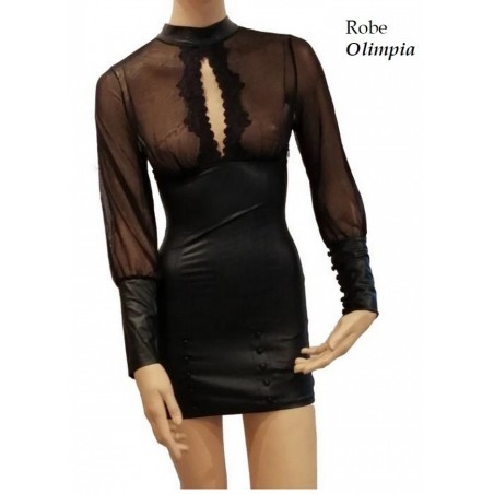 Robe courte manches longues Olimpia Tulle & wetlook noir