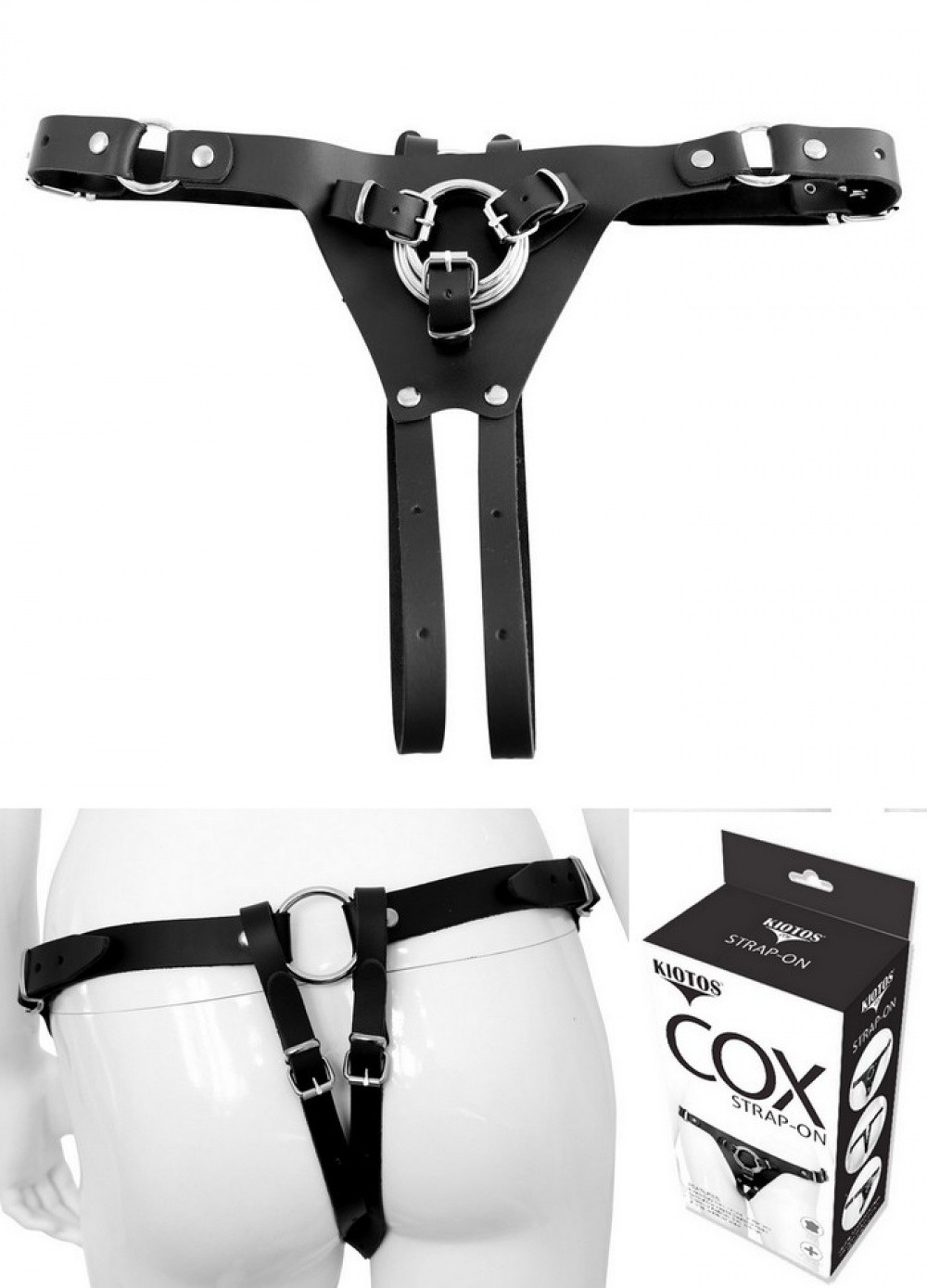 Ceinture harnais Mixte cuir noir pour gode COX Strap-On Deluxe