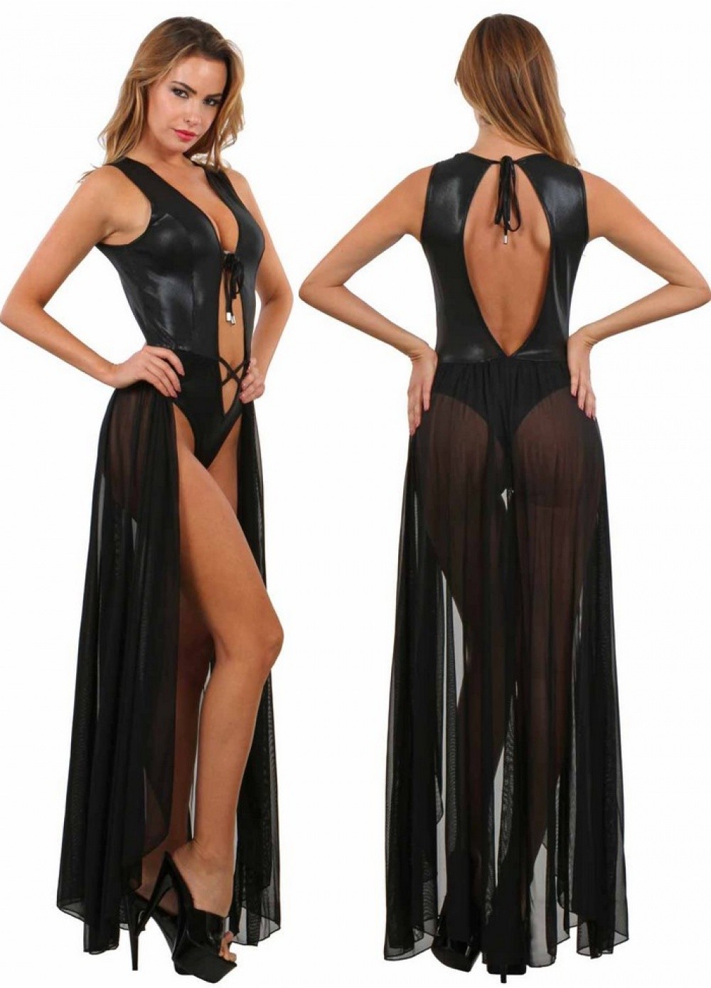 Body robe avec voile noir transparent sur les fesses